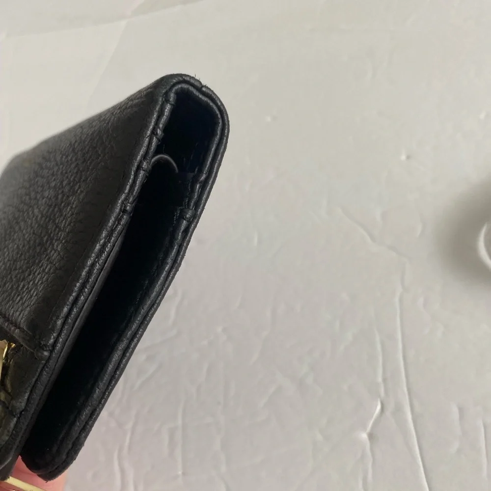 Fossil Black Pebbled Leather Zip-Around Wallet with Gold Hardware